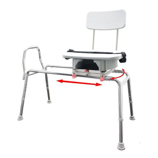 Sliding Transfer Bench with Replaceable Cut Out Swivel Seat