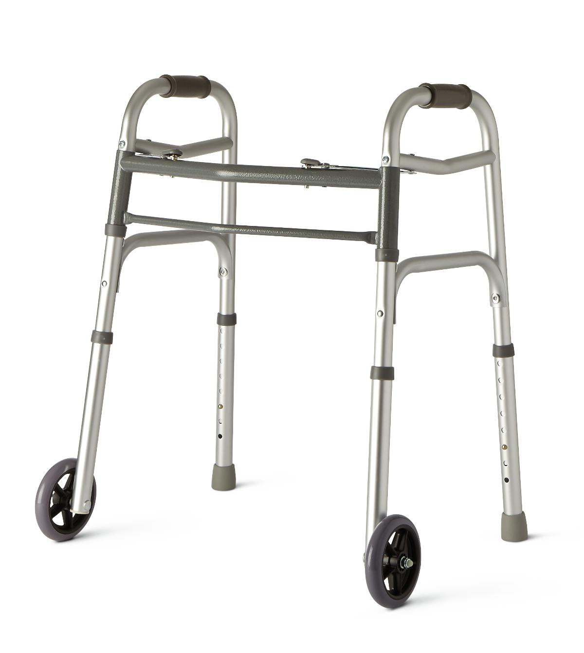 Two-Button Folding Walker w/ 5" Wheels, Youth